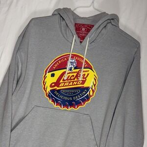 Lucky Brand Gray Graphic Hoodie Sweatshirt Men's Size Medium M Bottle Cap